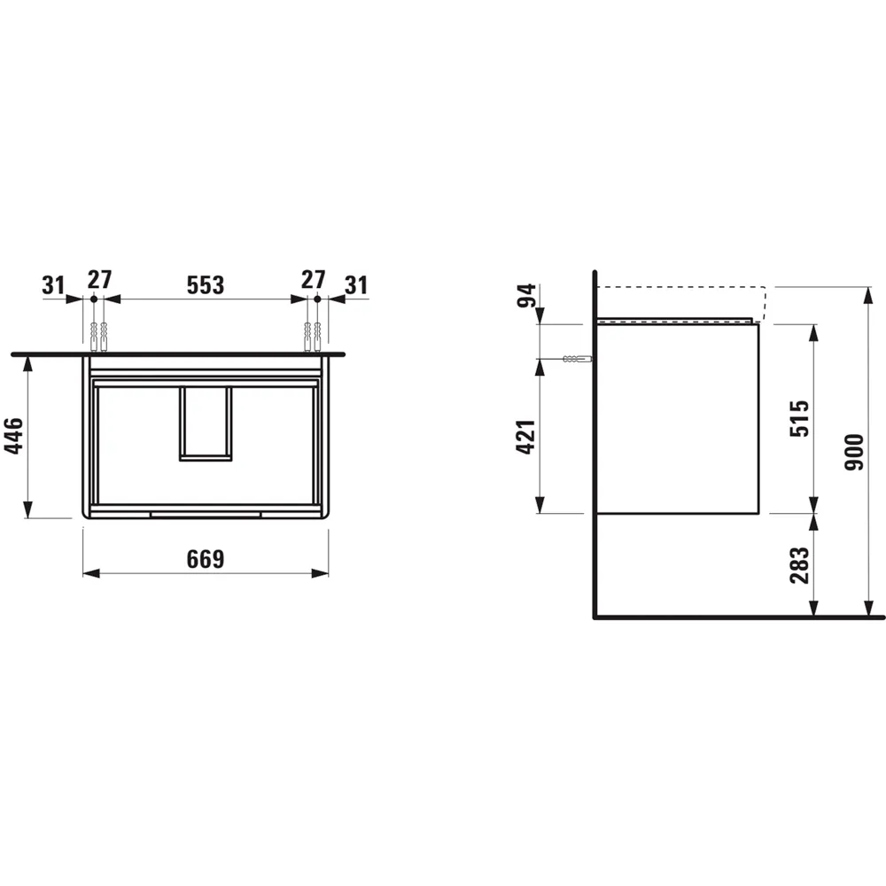 Waschtischunterbau JUNA für PRO S 446x669x515 2 Schubladen mit Griffmulde für Waschtisch H810967 weiß matt Waschtischunterbau JUNA für PRO S 446x669x515 2 Schubladen mit Griffmulde für Waschtisch H810967 weiß matt