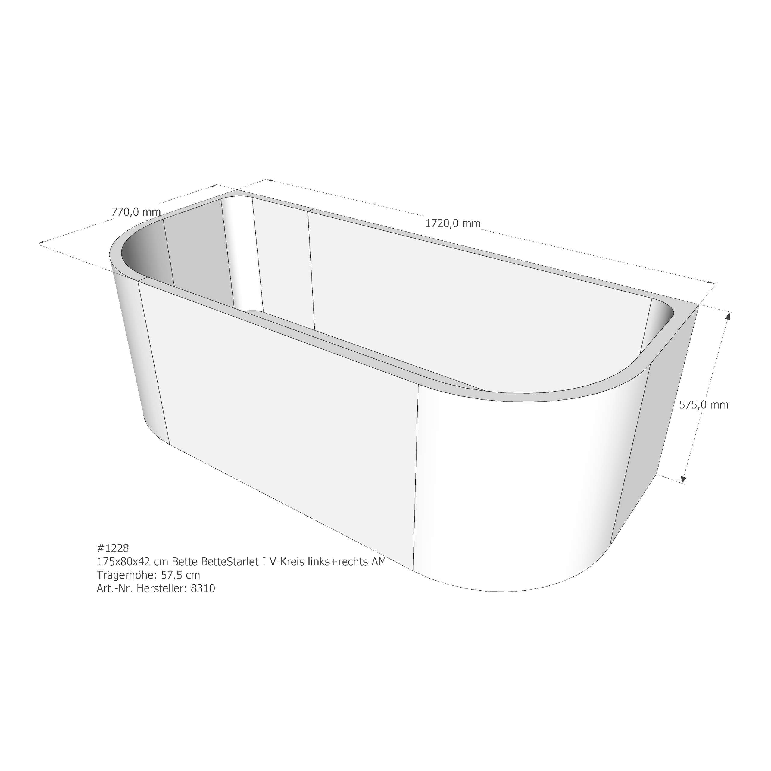 Badewannenträger für Bette Starlet I links 175 × 80 × 42 cm Ausführung: links / Breite: 80 cm / Länge: 175 cm Badewannenträger für Bette Starlet I links 175 × 80 × 42 cm Ausführung: links / Breite: 80 cm / Länge: 175 cm