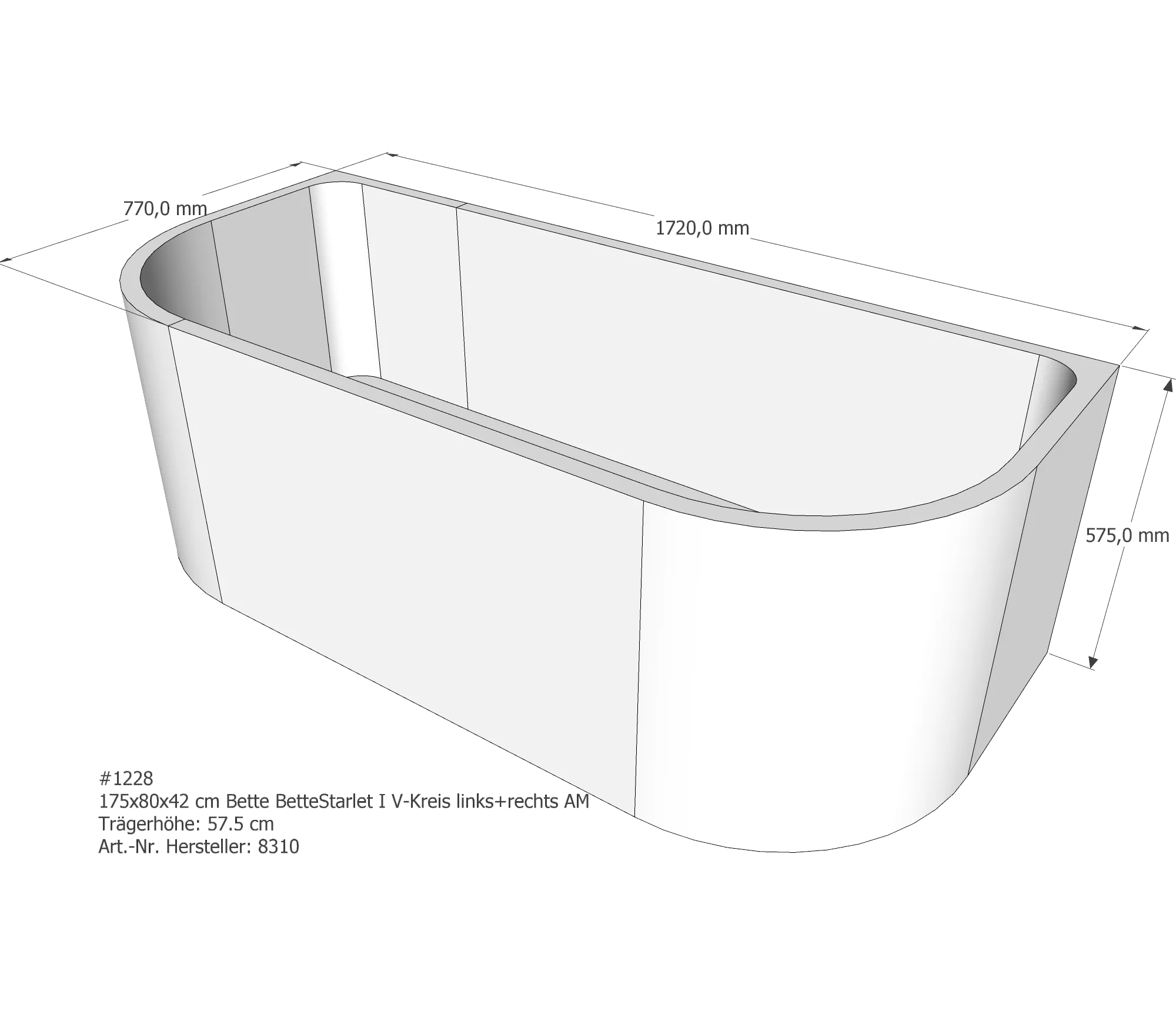 Badewannenträger für Bette Starlet I links 175 × 80 × 42 cm Ausführung: links / Breite: 80 cm / Länge: 175 cm Badewannenträger für Bette Starlet I links 175 × 80 × 42 cm Ausführung: links / Breite: 80 cm / Länge: 175 cm
