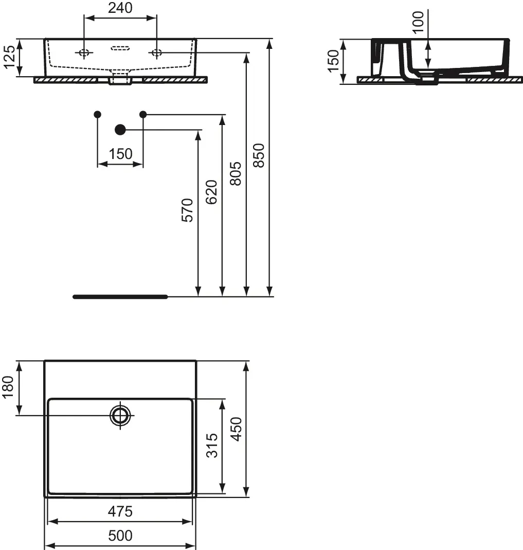 Waschbecken „Extra“ 50 × 45 × 15 cm in Weiß Waschbecken „Extra“ 50 × 45 × 15 cm in Weiß