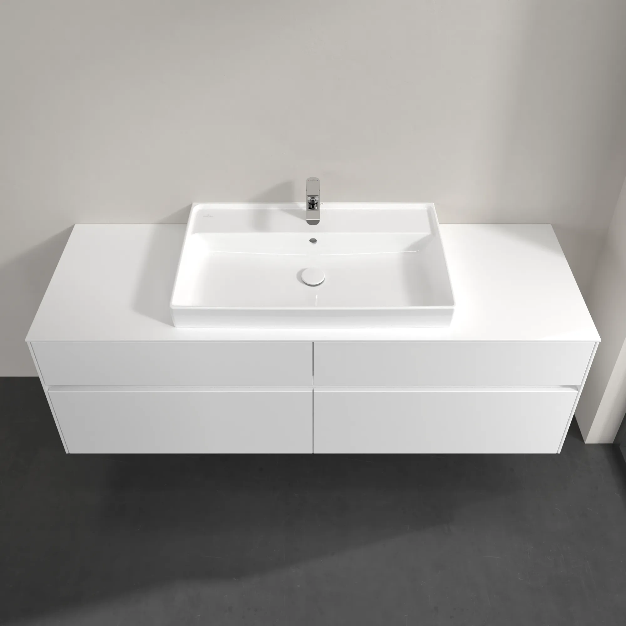 Villeroy & Boch Waschtischunterschrank „Collaro“ 1600 × 548 × 500 mm Glossy White, ohne Beleuchtung, für Becken mittig