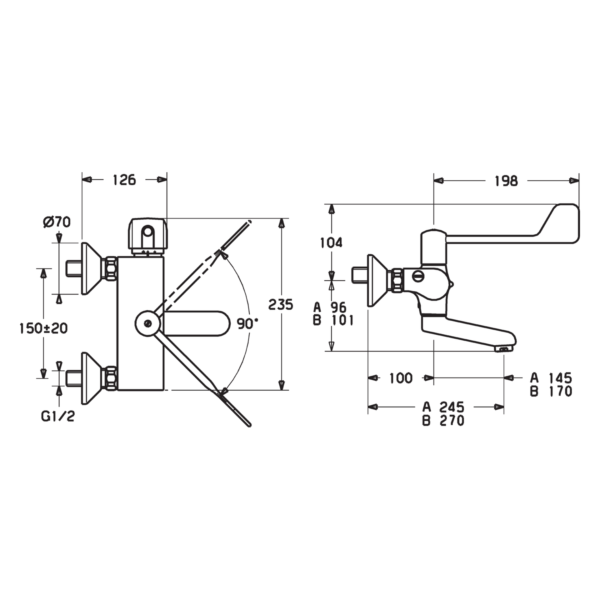 Zweihand-Waschtischarmatur Bedienungshebel lang „Tempra“ Ausladung 270 mm in Chrom Zweihand-Waschtischarmatur Bedienungshebel lang „Tempra“ Ausladung 270 mm in Chrom
