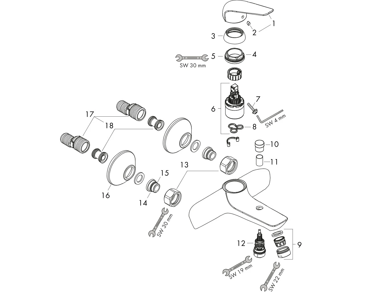 Wannenmischer Aufputz Novus chrom