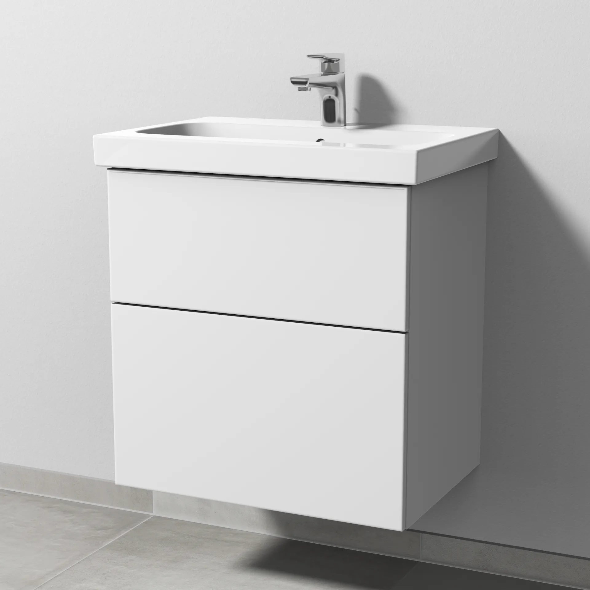 Sanipa Waschtischunterschrank „3way“ passend zu Keramik-Waschtische iCon Light von Geberit 560 × 591 × 407 mm in Weiß-Soft, Becken mittig, mit