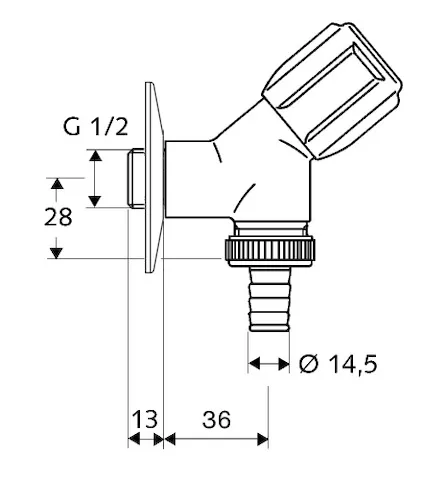 Geräteschrägsitzventil COMFORT, RFV, DN 15 G 1/2 AG, Schlauchverschraubung Ø 14,5 mm (DN 20 G 3/4 AG), chrom