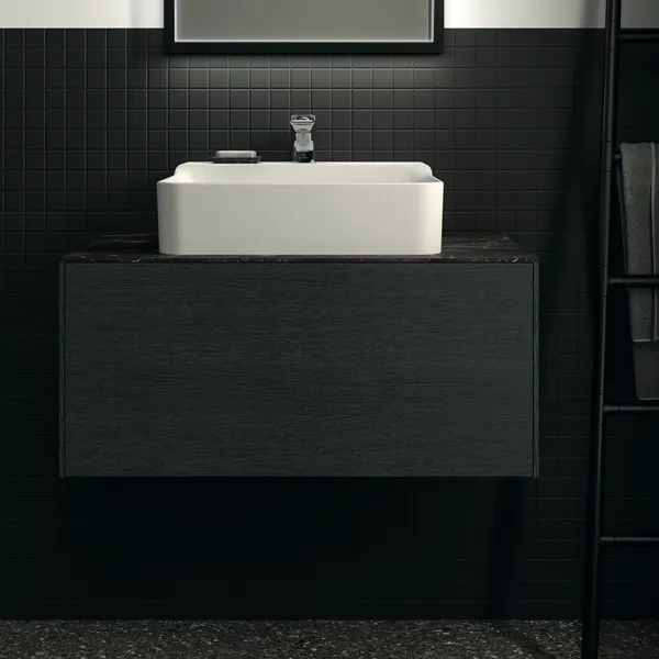Waschtischplatte Conca, aus Keramik, 802x505x6mm, Marmor Noir Desir
