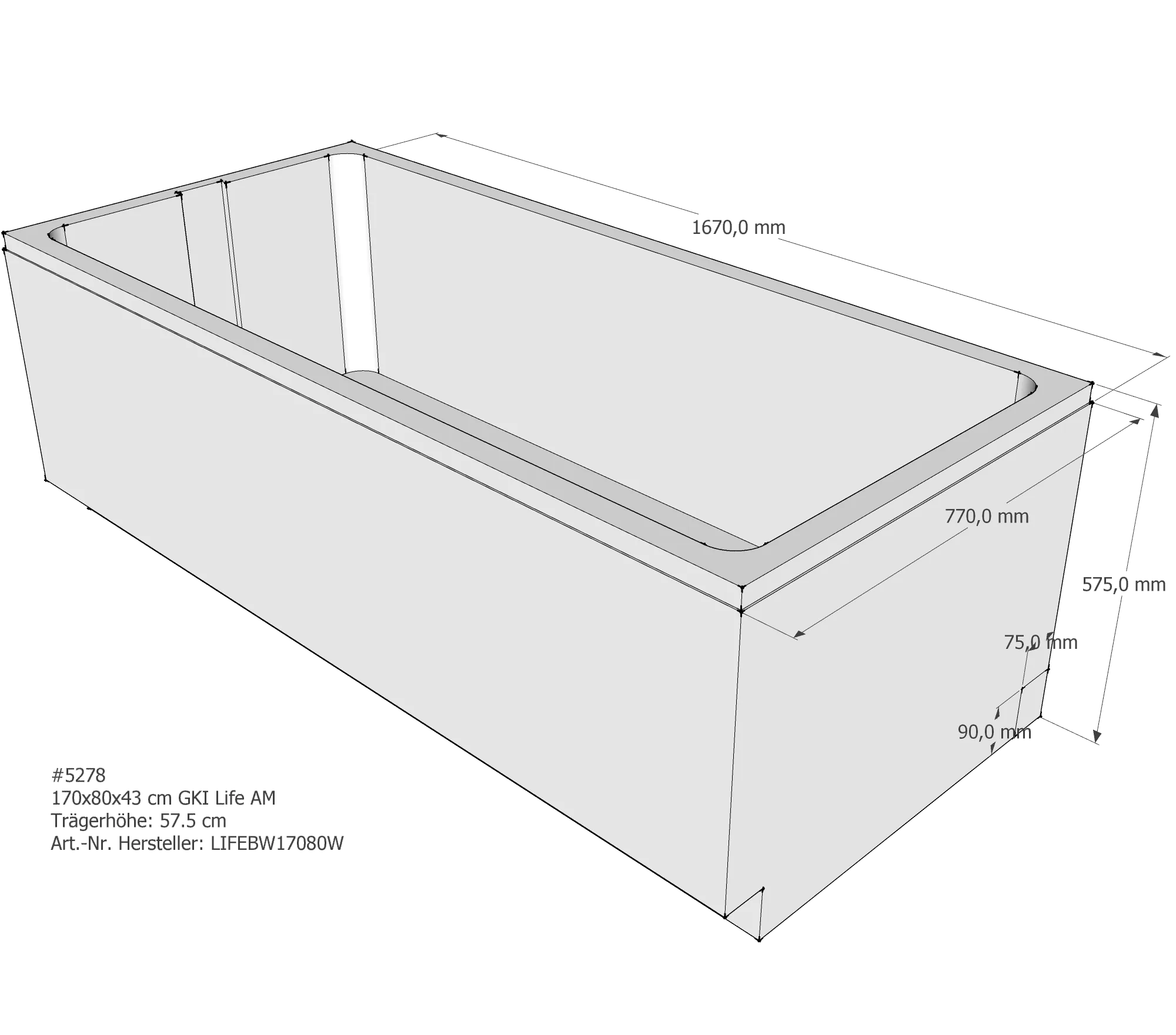 Duschwannenträger für GKI Life 170 × 80 × 43 cm Duschwannenträger für GKI Life 170 × 80 × 43 cm