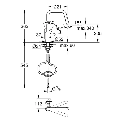 Grohe Küchenarmatur „Eurosmart Professional“ Ausladung 221 mm Grohe Küchenarmatur „Eurosmart Professional“ Ausladung 221 mm