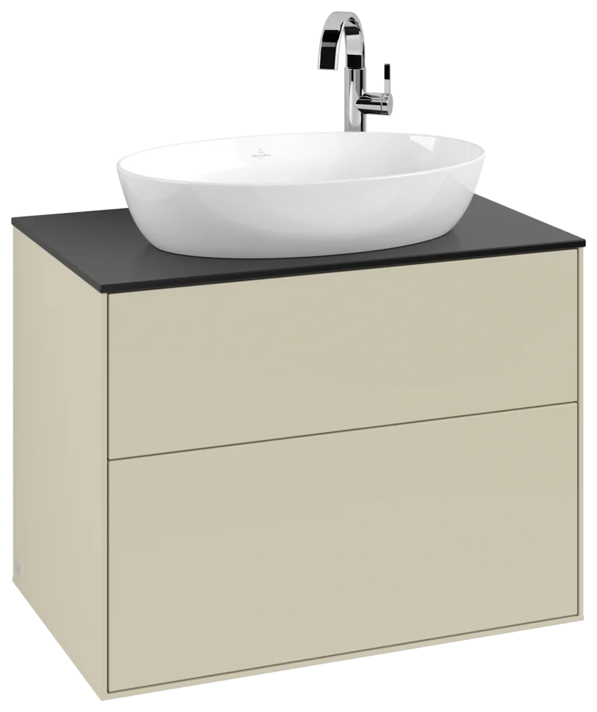 Villeroy & Boch Waschbeckenunterschrank Finion F87, Silk Grey Matt Lacquer / Glass Black Matt, 800 x 603 x 501 mm, mit SoftClosing und Push-to-open Funktion