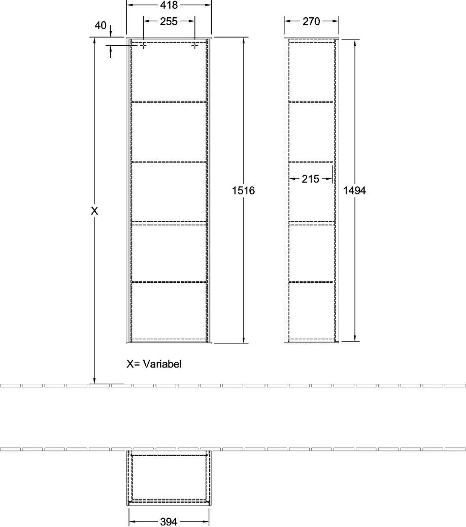 Villeroy & Boch Hochschrank Finion F49, 418x1516x270mm, Glossy White Lacquer Villeroy & Boch Hochschrank Finion F49, 418x1516x270mm, Glossy White Lacquer