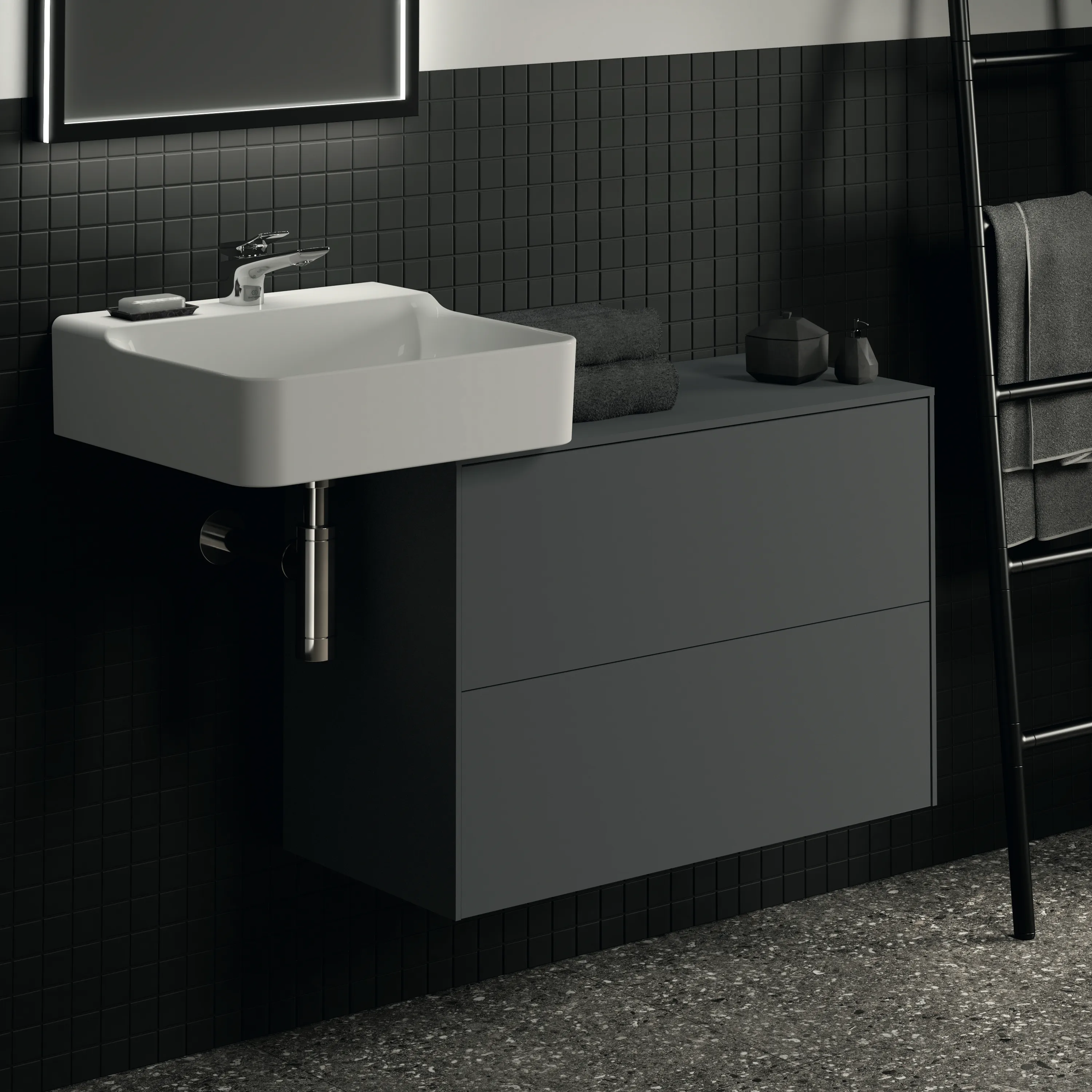 Ideal Standard Waschtischunterschrank „Conca“ 80,2 × 55 × 37,3 cm Anthrazit matt lackiert Ideal Standard Waschtischunterschrank „Conca“ 80,2 × 55 × 37,3 cm Anthrazit matt lackiert