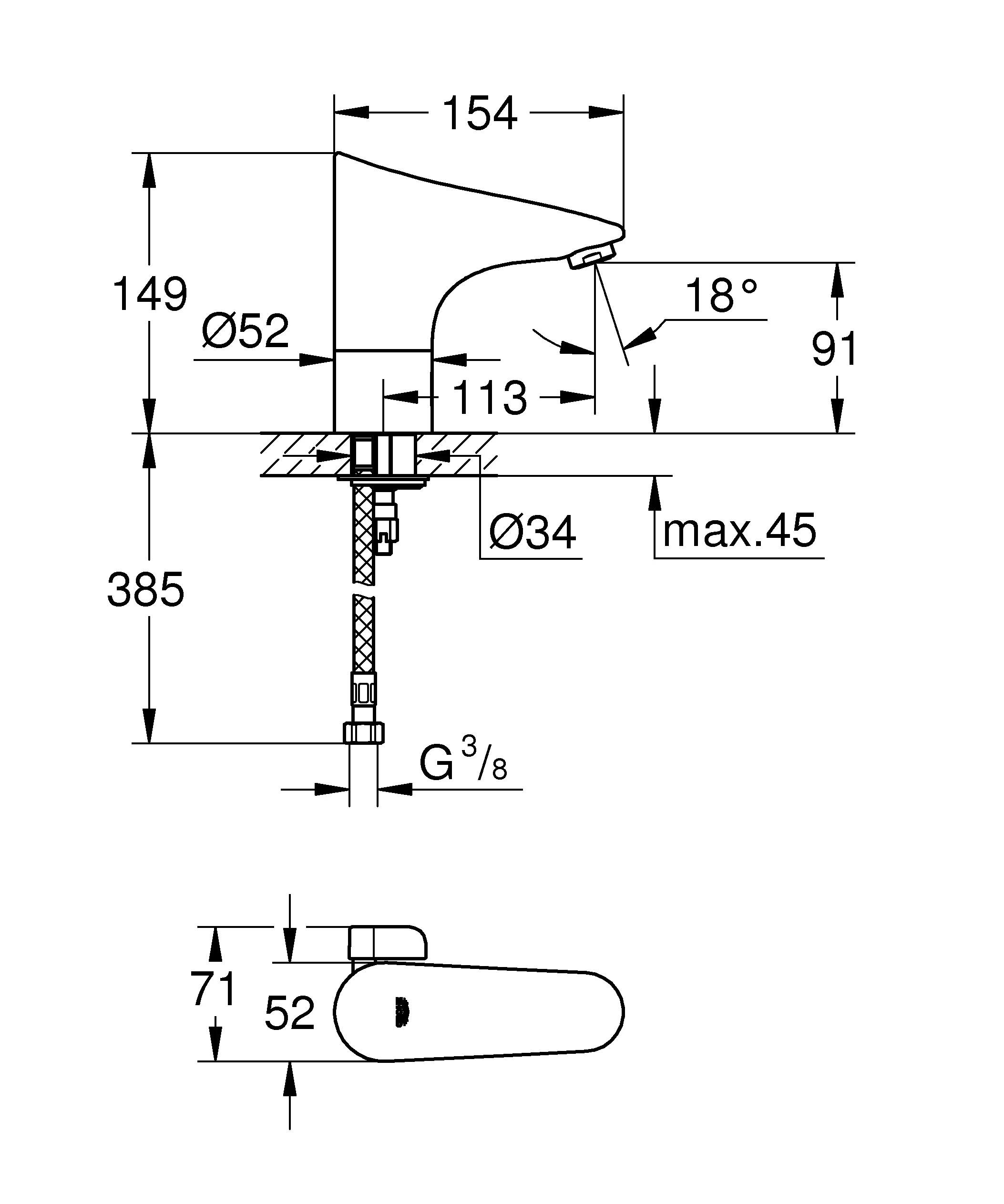 Infrarot-Elektronik für Waschtisch Europlus E 36207_1, mit Mischung, 6 V Lithium-Batterie, Typ CR-P2, chrom