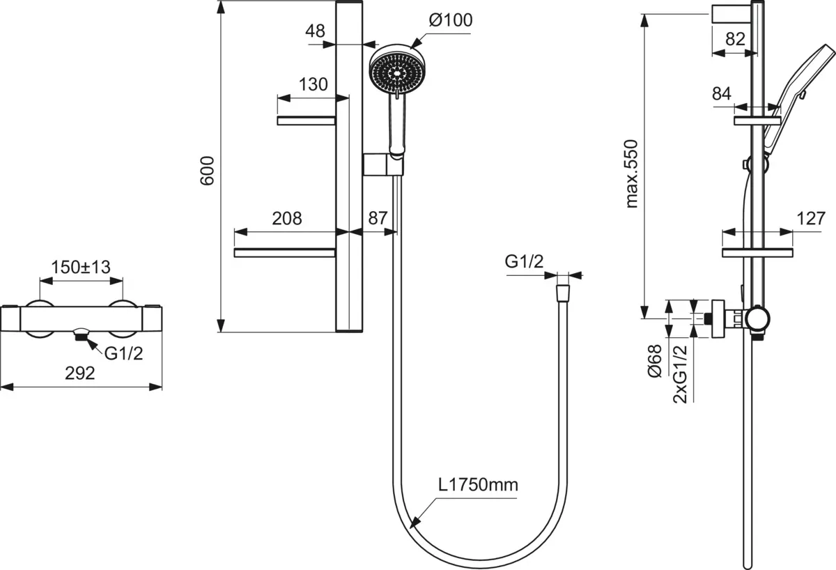 Gleitstangekombination „Ceratherm Alu“, Befestigung verdeckt Gleitstangekombination „Ceratherm Alu“, Befestigung verdeckt