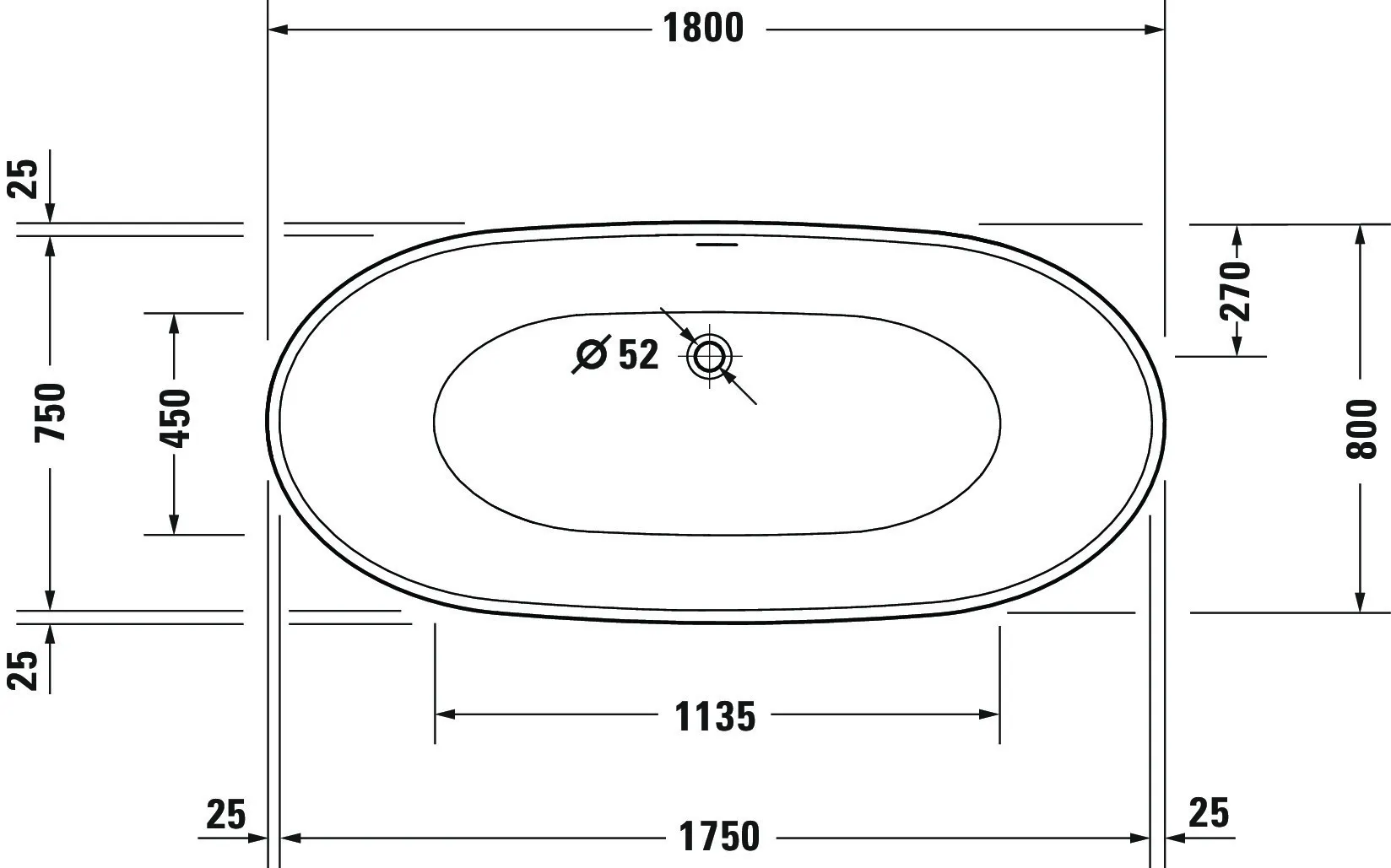 Duravit Badewanne „DuraVato“ freistehend oval 1800 × 800 mm in Weiß Duravit Badewanne „DuraVato“ freistehend oval 1800 × 800 mm in Weiß