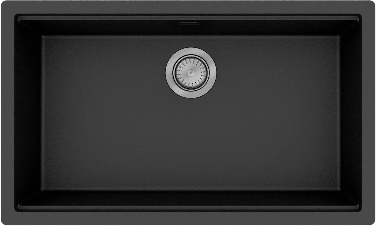 Hansgrohe Unterbauspüle S53 Serie, SilicaTec, Graphitschwarz, 736 x 436 mm, Beckentiefe 190 mm, 80 cm Unterschrank, manuelle Ablaufgarnitur mit Siphon
