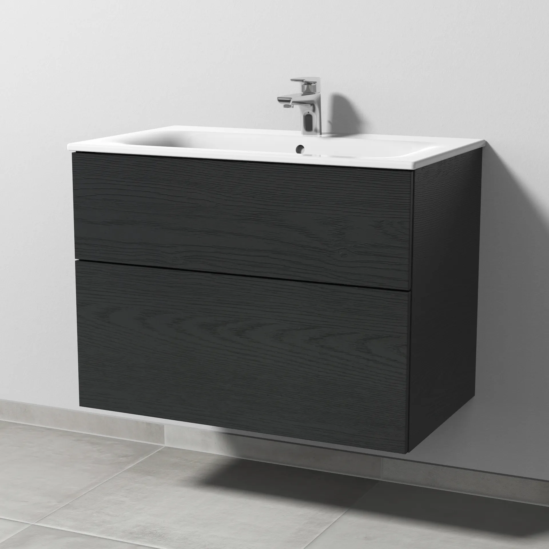 Sanipa Waschtischunterschrank „3way“ passend zu Keramik-Waschtische Renova Plan Slim von Geberit 785 × 582 × 472 mm in Black Oak