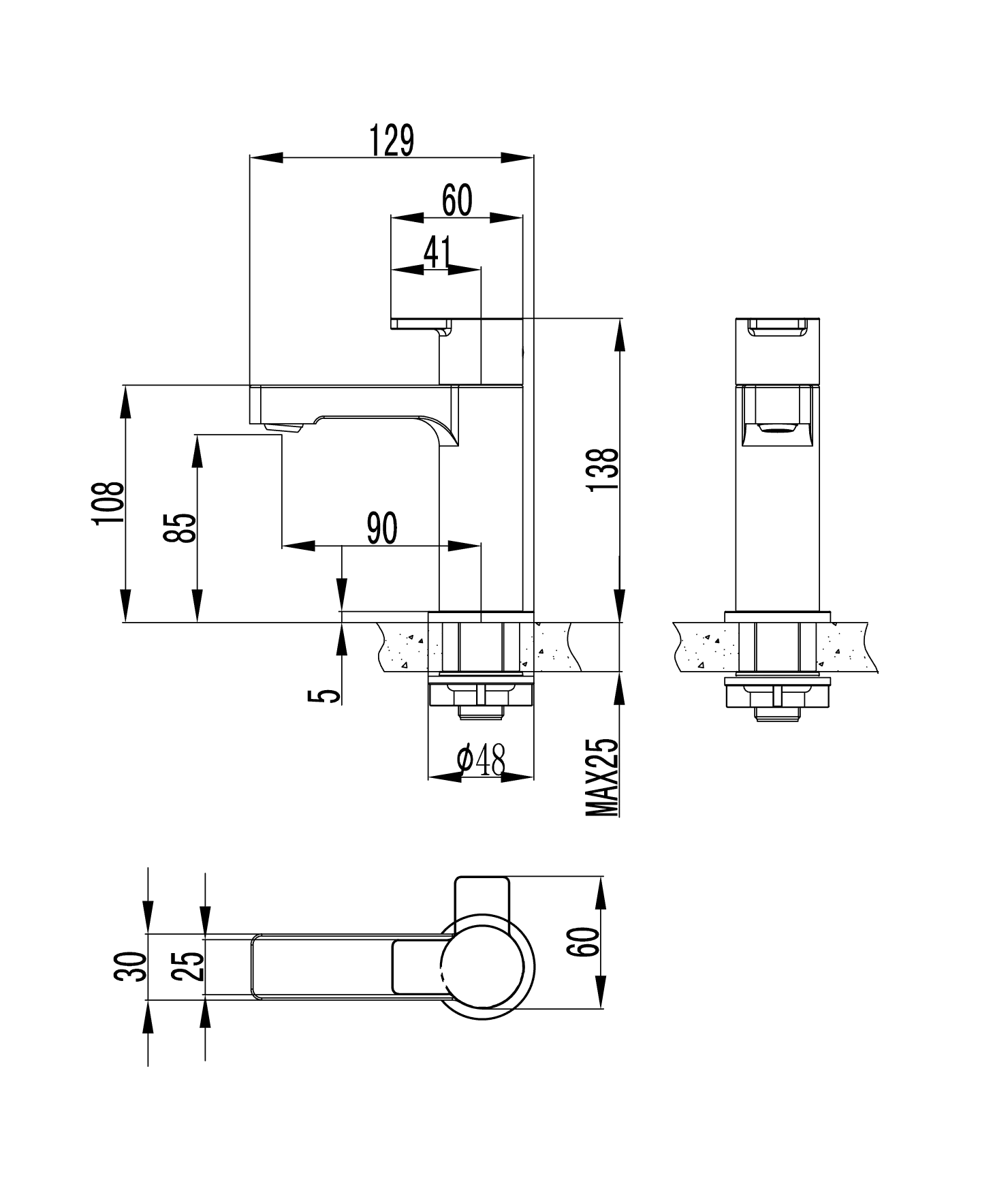 Villeroy & Boch Architectura Kaltwasserarmatur TVW103006000, Standmontage, Matt Black