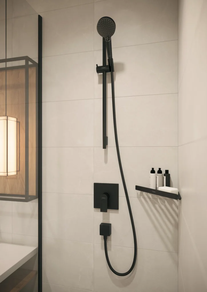 Hansgrohe Vernis Shape Einhebel-Brausemischer Unterputz mattschwarz, Keramikmischsystem, max. Durchflussmenge 29,3 l/min bei 3 bar, Anschlussart Grundkörper