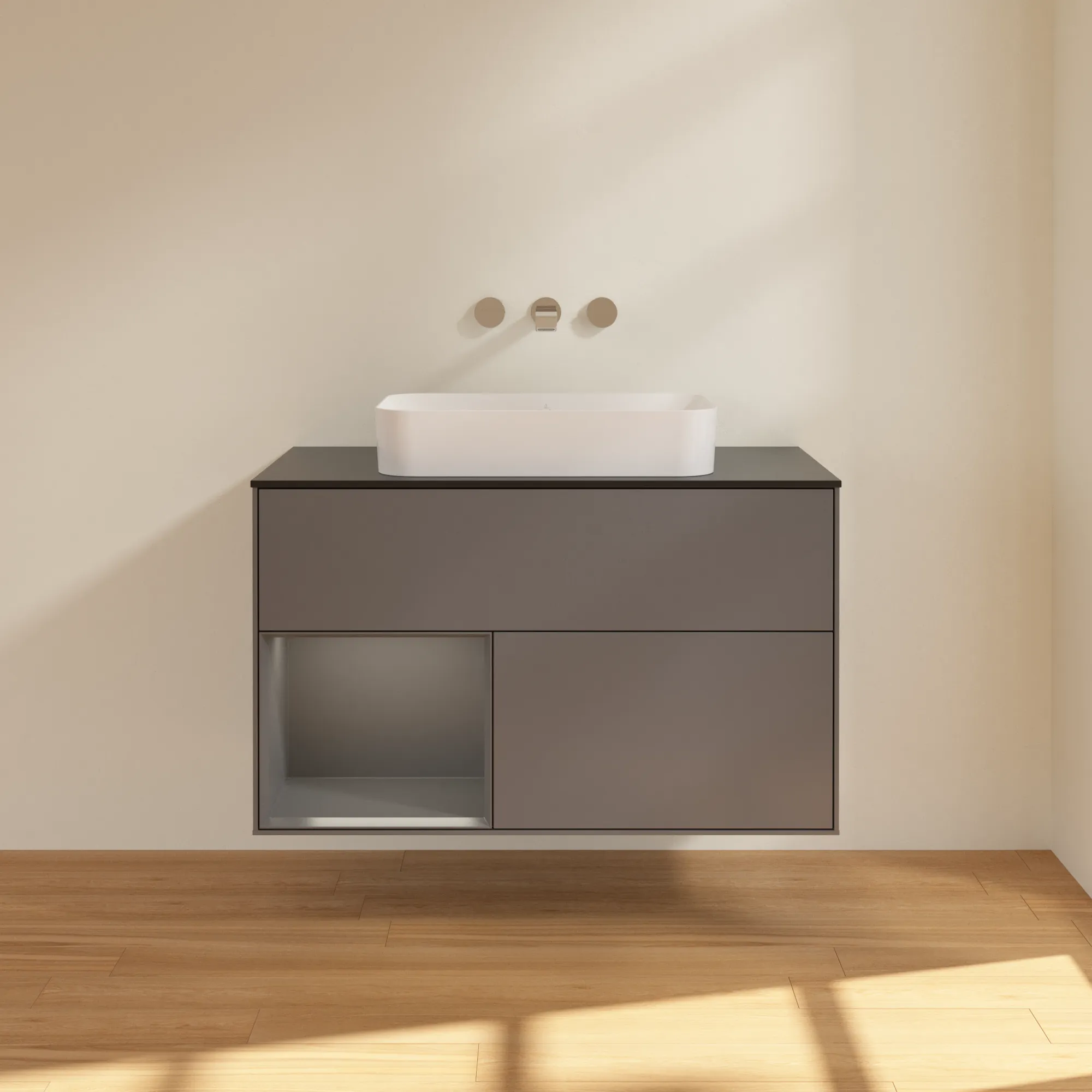 Villeroy & Boch Waschtischunterschrank „Finion“ für Schrankwaschtisch 1000 × 603 × 501 mm Anthracite Matt Lacquer, ohne Hahnlochbohrung, für Becken mittig Villeroy & Boch Waschtischunterschrank „Finion“ für Schrankwaschtisch 1000 × 603 × 501 mm Anthracite Matt Lacquer, ohne Hahnlochbohrung, für Becken mittig