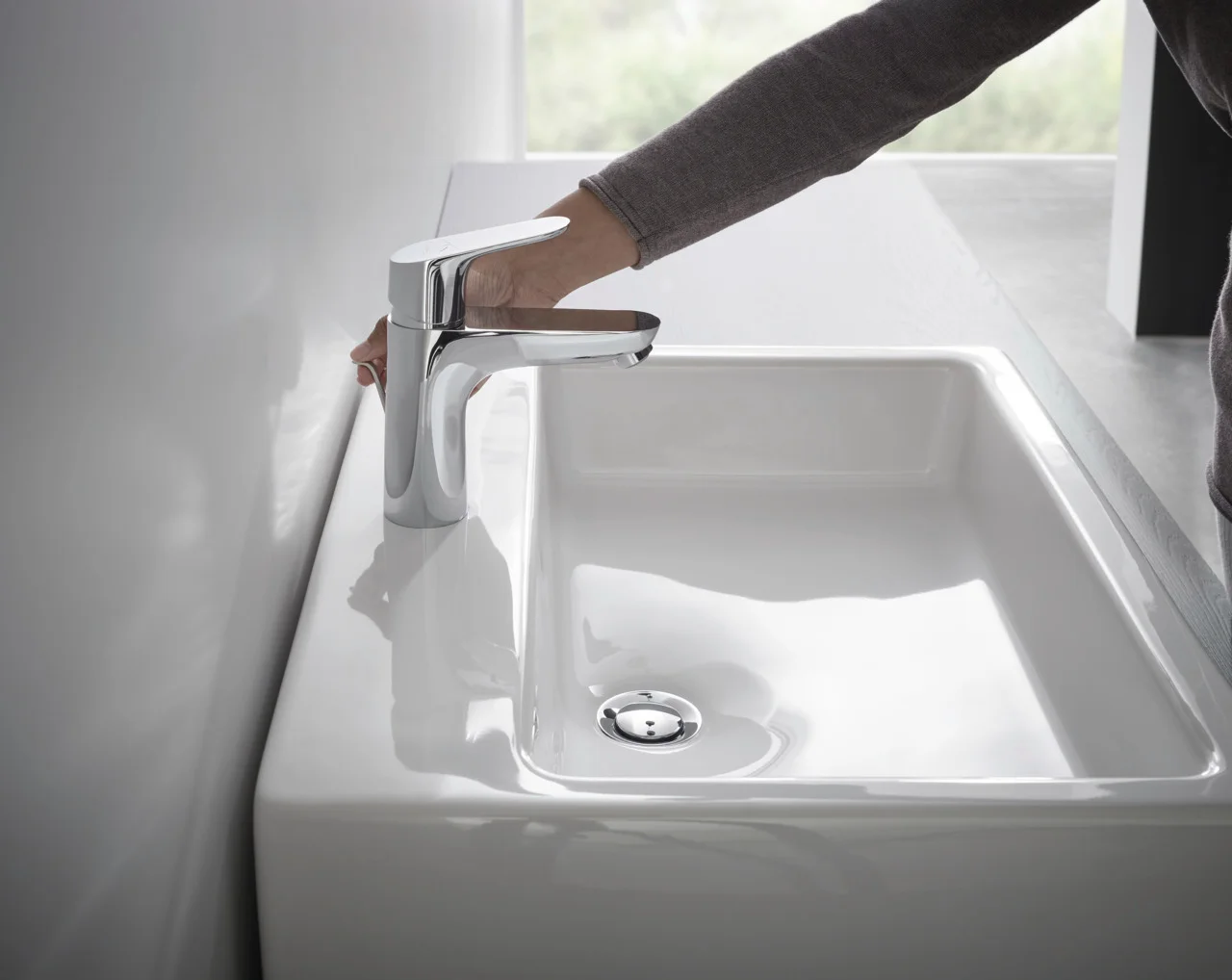 Hansgrohe Waschtischmischer Focus CoolStart, Chrom, Ausladung 119 mm, Auslaufhöhe 94 mm, Hebelgriff, Normalstrahl, max. Durchflussmenge 5 l/min