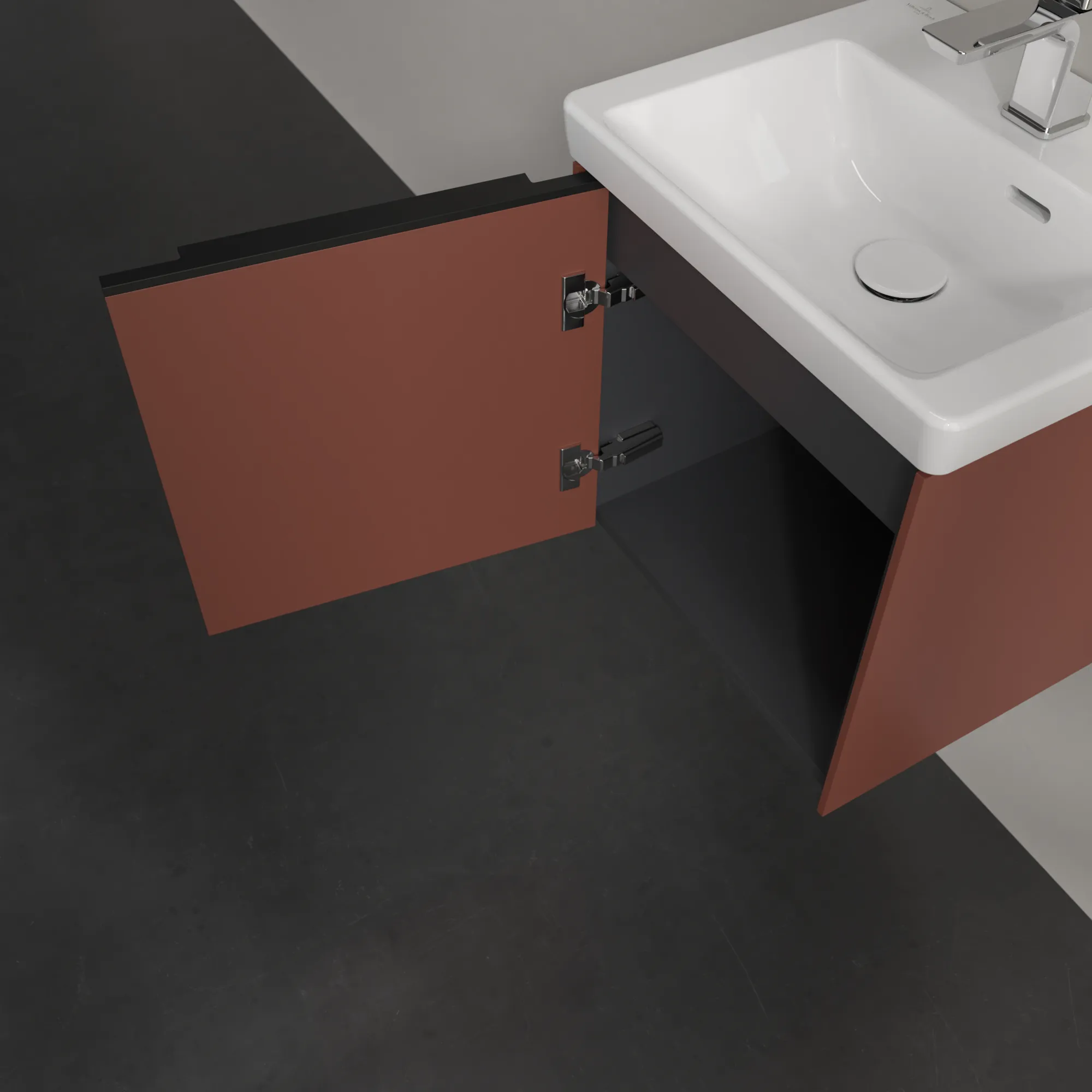 Villeroy & Boch Waschtischunterschrank mit Tür „Subway 3.0“ für Schrankwaschtisch 423 × 429 × 378 mm Wine Red, 1 Tür, für Becken mittig, Anschlag links Villeroy & Boch Waschtischunterschrank mit Tür „Subway 3.0“ für Schrankwaschtisch 423 × 429 × 378 mm Wine Red, 1 Tür, für Becken mittig, Anschlag links