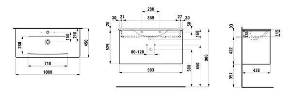 Laufen Badmöbelset inkl. Waschtisch „PALACE“ 1000 × 450 × 545 mm
