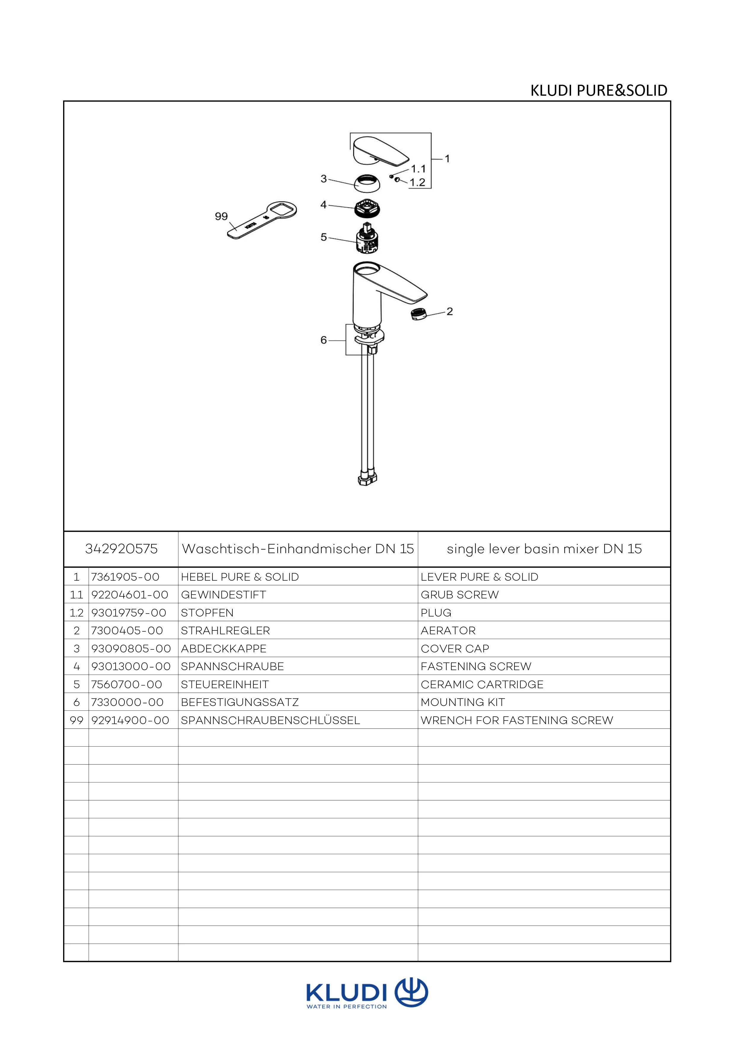 PURE & SOLID Waschtisch-EHM 100 ohne Ablaufgarnitur chrom