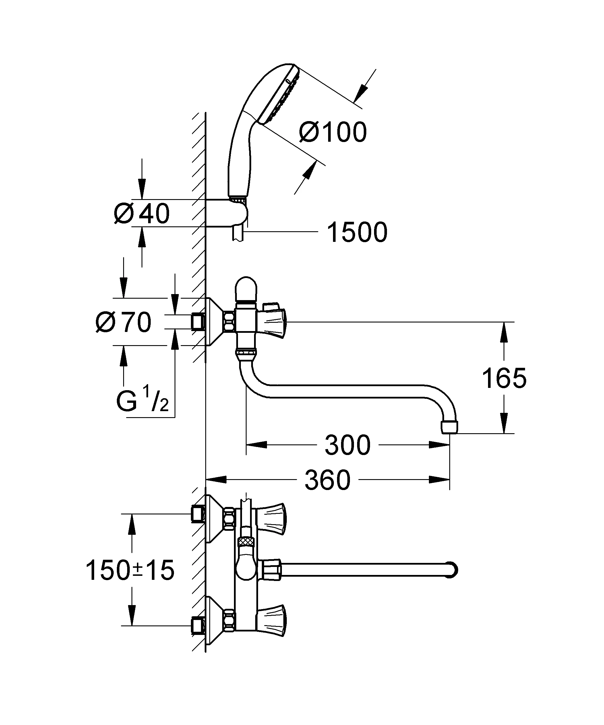 Mehrzweckbatterie Costa 26790_1, Wandmontage, mit Brauseset, chrom