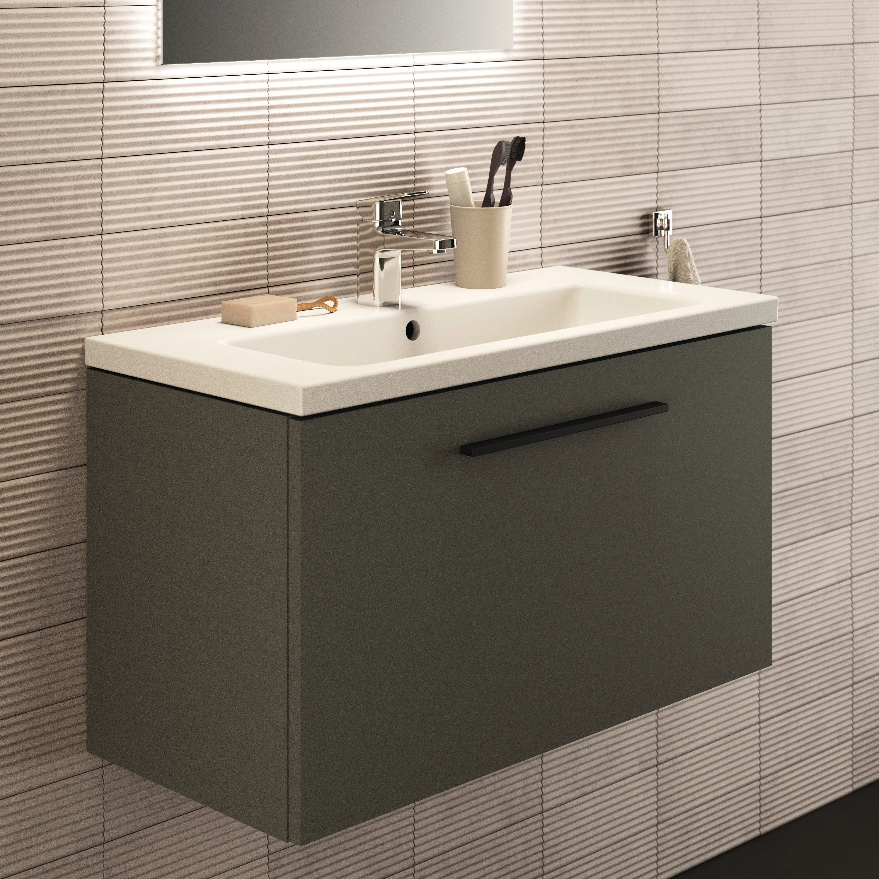 Ideal Standard Waschtischunterschrank „i.lifeS“ 80 × 44 × 37,5 cm Quarzgrau matt