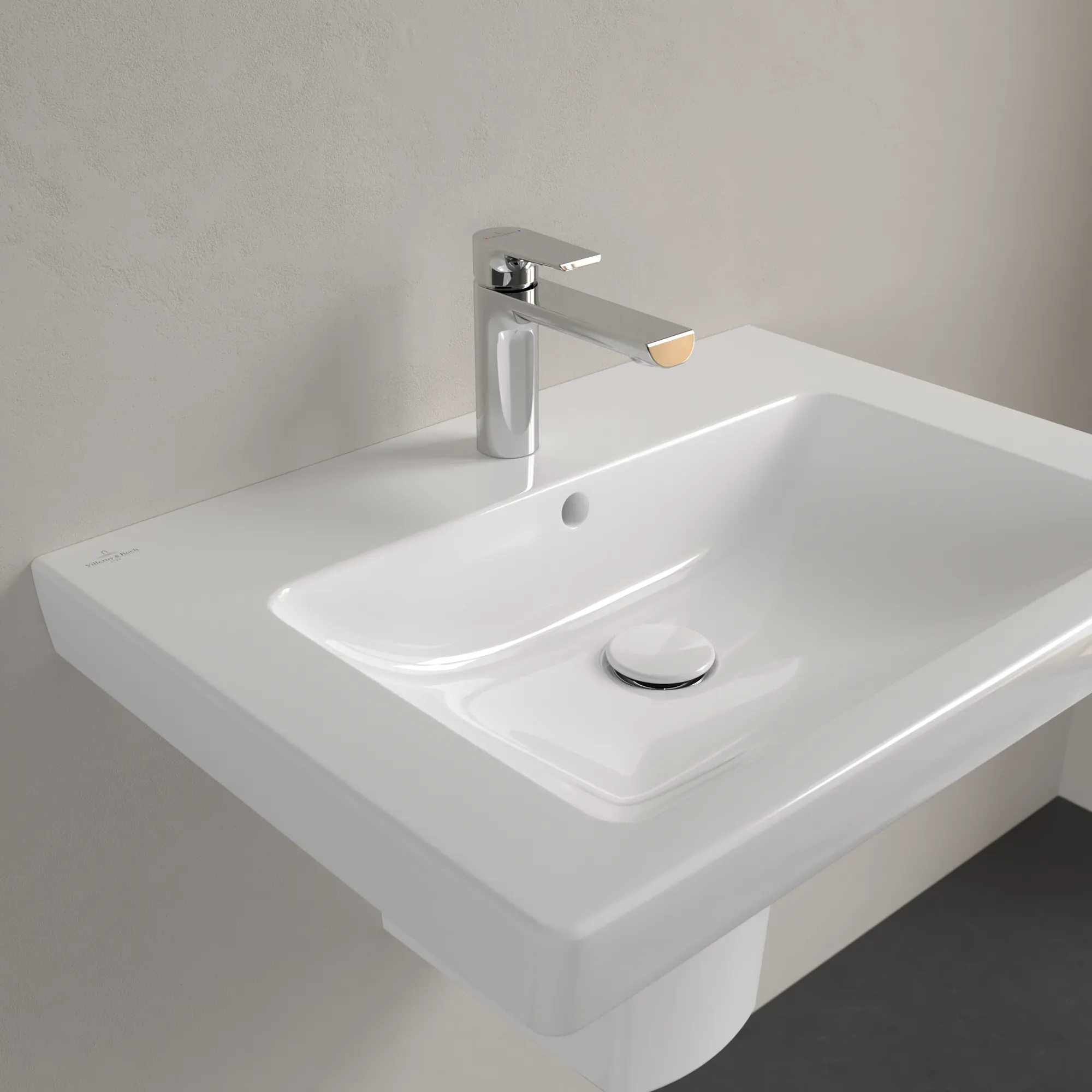 Villeroy & Boch Wandwaschtisch „Subway 2.0“ 650 × 470 × 180 mm, mit Hahnlochbohrung, Hahnlochposition mittig, mit Hahnlochbank in Weiß Alpin