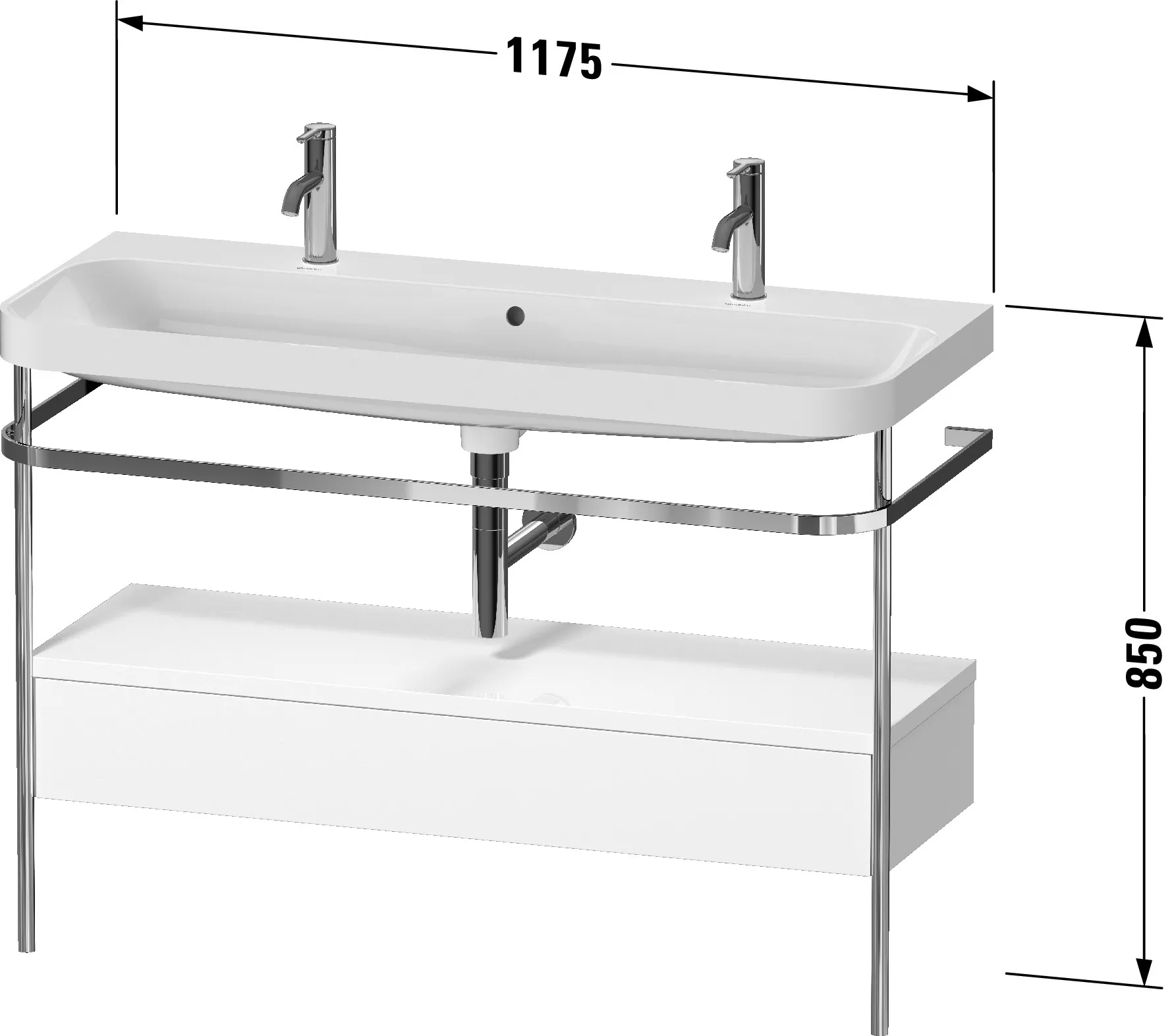 Duravit Waschtischunterschrank c-shaped Set mit Metallkonsole und Schubkasten „Happy D.2 Plus“ 117,5 × 85 × 49 cm