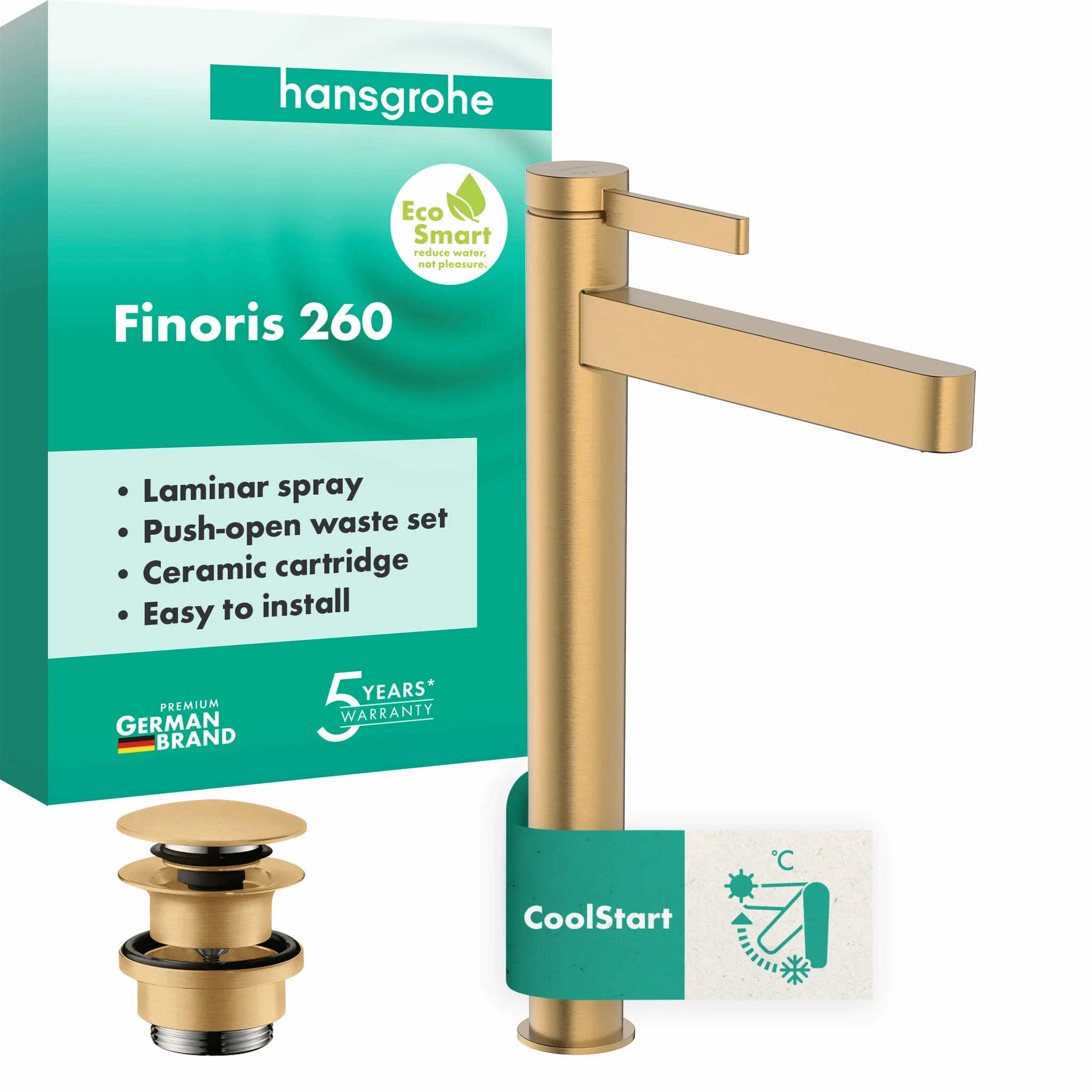 Hansgrohe Finoris Einhebel-Waschtischmischer 260 CoolStart, Brushed Bronze, Ausladung 208 mm, Auslaufhöhe 264 mm