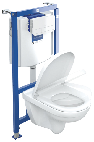 WC mit WC-Sitz, Vorwandelement und Betätigungsplatte (Combi-Pack) O.novo 5660D2, 360 x 560 x 350 mm, Oval, wandhängend, Abgang waagerecht, Weiß Alpin
