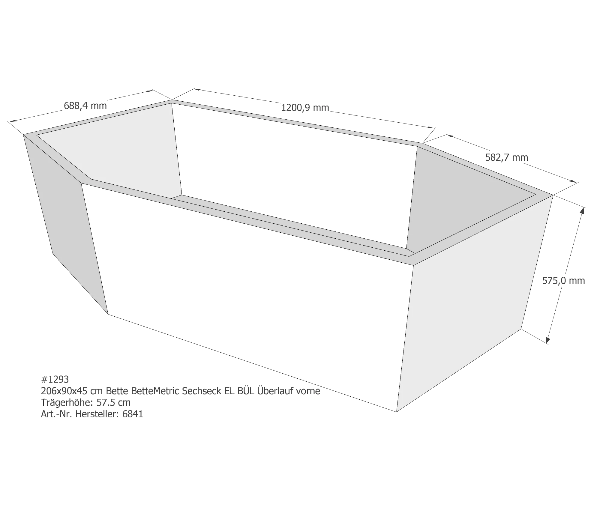 Badewannenträger für Bette Metric 206 × 90 × 45 cm Ausführung: links Badewannenträger für Bette Metric 206 × 90 × 45 cm Ausführung: links