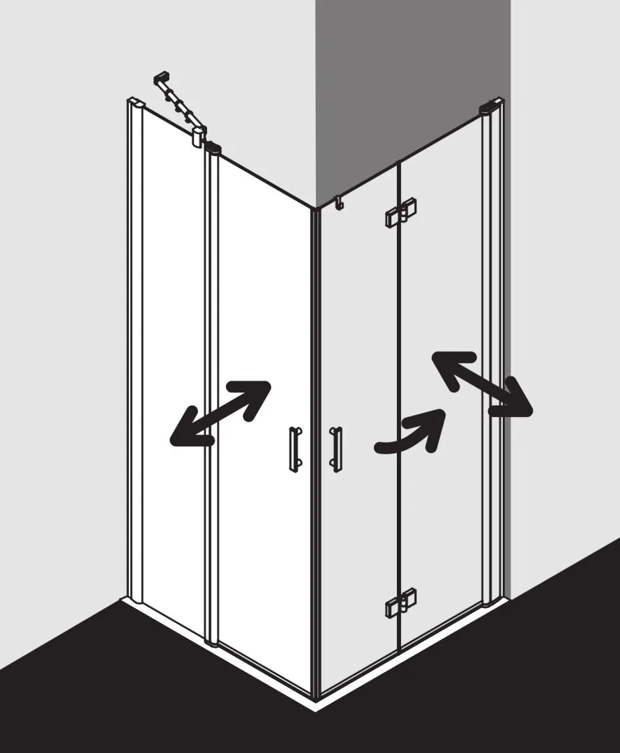 Kermi Pendeltür mit Festfeld Eckeinstieg 2-teilig Halbteil links „Diga“ Glas SR Opaco, Profile Silber Hochglanz, BV: 880 - 900 mm GAK: 865 - 885 mm WE: 890 - 910 mm H: 1850 mm Kermi Pendeltür mit Festfeld Eckeinstieg 2-teilig Halbteil links „Diga“ Glas SR Opaco, Profile Silber Hochglanz, BV: 880 - 900 mm GAK: 865 - 885 mm WE: 890 - 910 mm H: 1850 mm