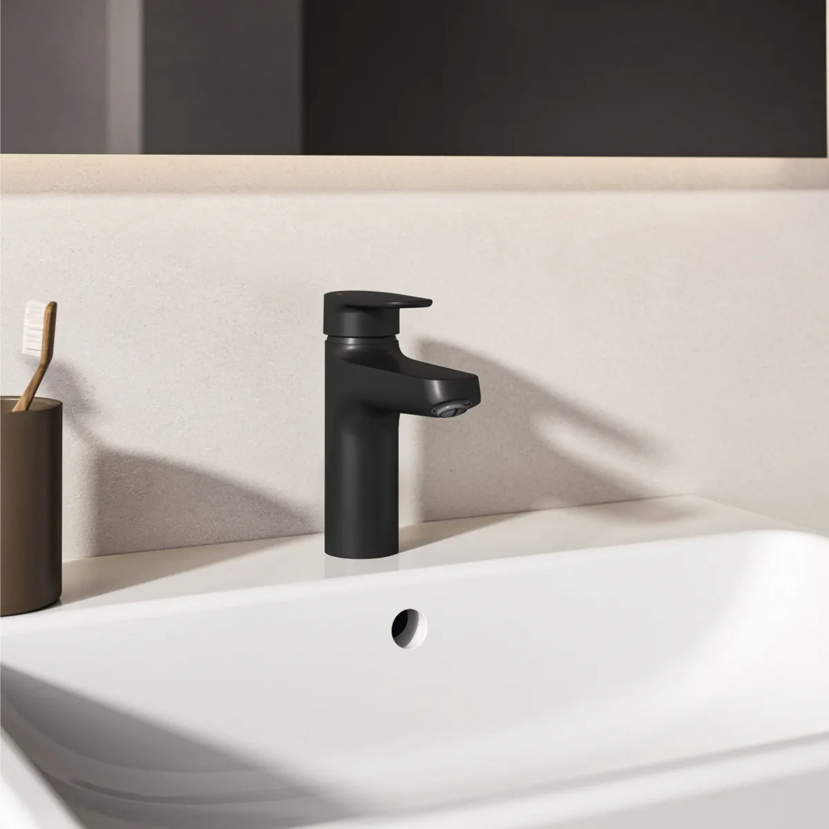 Ideal Standard Alu+ Waschtischarmatur, Ausladung 120 mm, Silk Black, Einhebelmischer mit BlueStart Technologie und FirmFlow Kartusche
