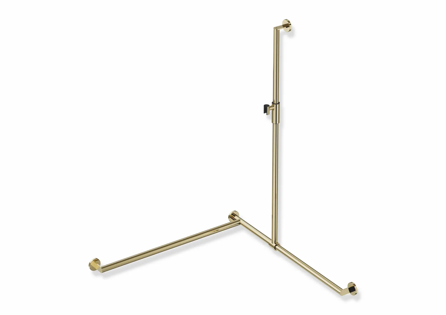 Duschhandlauf mit verschiebbarer Brausehalterstange, Edelstahl, PVD, mit magnetischem Brausehalter, senkrechte Länge 1250 mm, waagerechte Längen 965 mm, D: 32 mm, Ausführung links, in Farbe CK (Messing glänzend) Duschhandlauf mit verschiebbarer Brausehalterstange, Edelstahl, PVD, mit magnetischem Brausehalter, senkrechte Länge 1250 mm, waagerechte Längen 965 mm, D: 32 mm, Ausführung links, in Farbe CK (Messing glänzend)