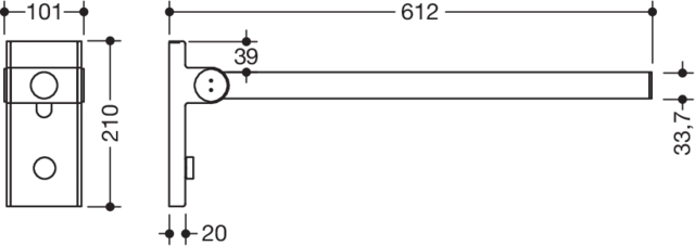 Stützklappgriff Mono (A), L:600mm, plvb weiß tiefmatt
