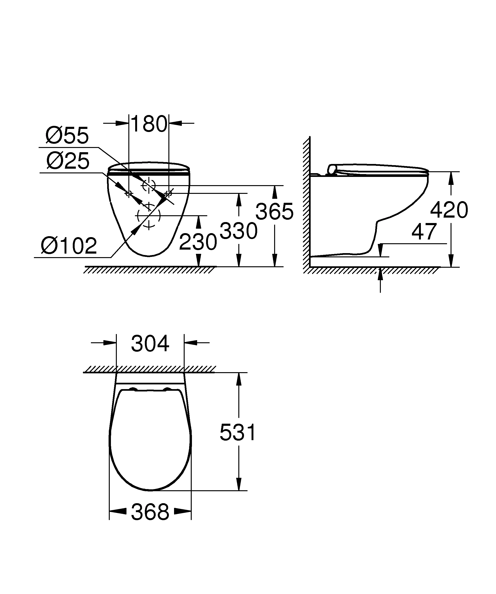 Wand-Tiefspül-WC Set Bau Keramik 39351, Abgang waagerecht, spülrandlos, WC-Sitz mit Deckel Soft Close, für Unterputz-Spülkasten, aus Sanitärkeramik, alpinweiß