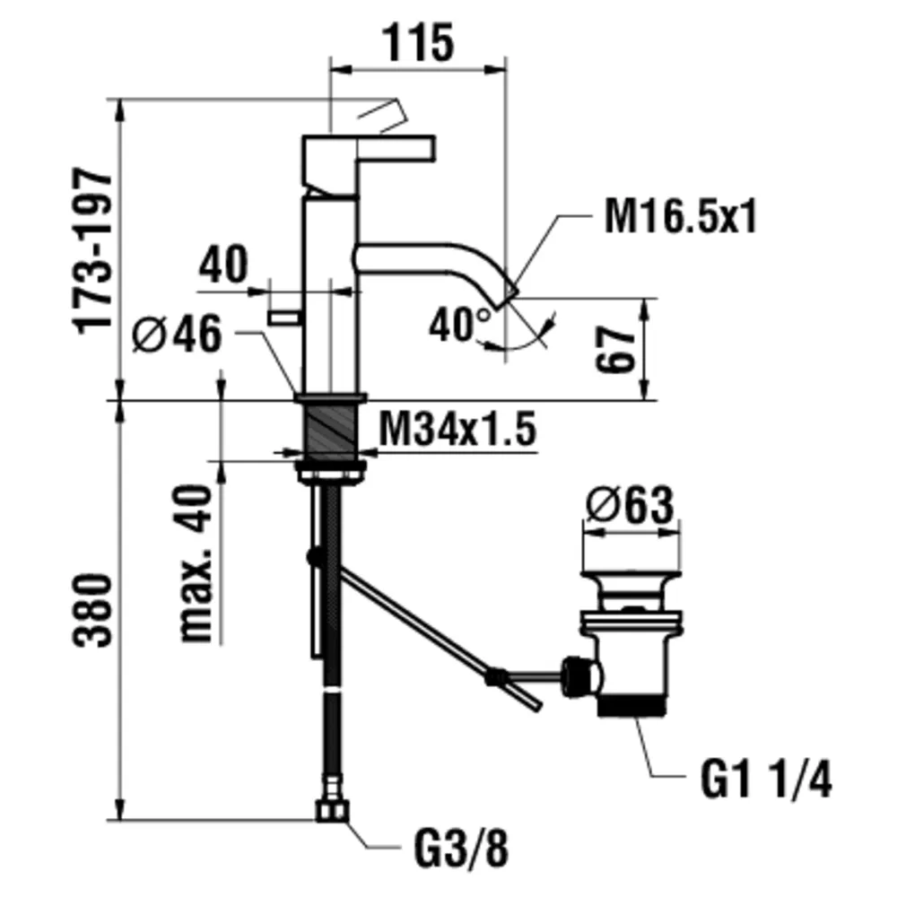 Einhebel-Waschtischmischer Kartell Festauslauf Ausladung 115 mm mit Ablaufventil chrom Einhebel-Waschtischmischer Kartell Festauslauf Ausladung 115 mm mit Ablaufventil chrom
