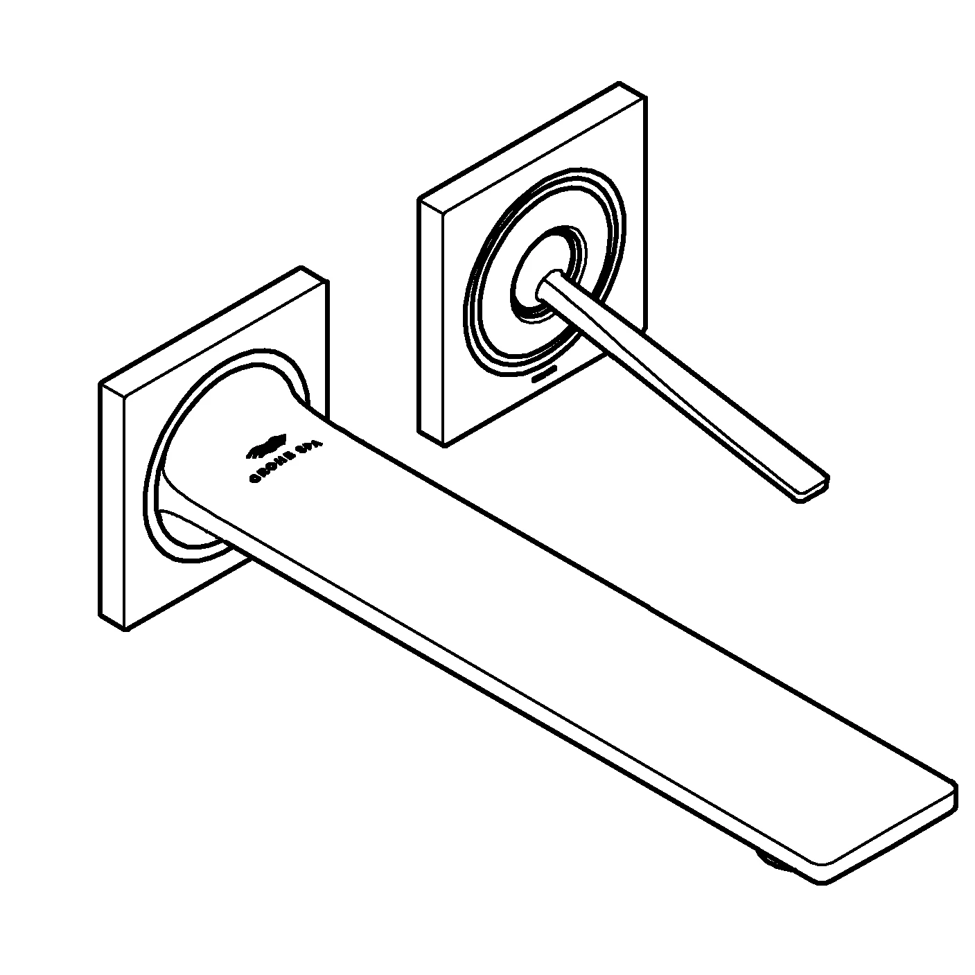 2-Loch-Waschtischbatterie Allure 19386_2, Wandmontage, Fertigmontageset für 23 429, Stichmaß 110 mm, Ausladung 212 mm, chrom