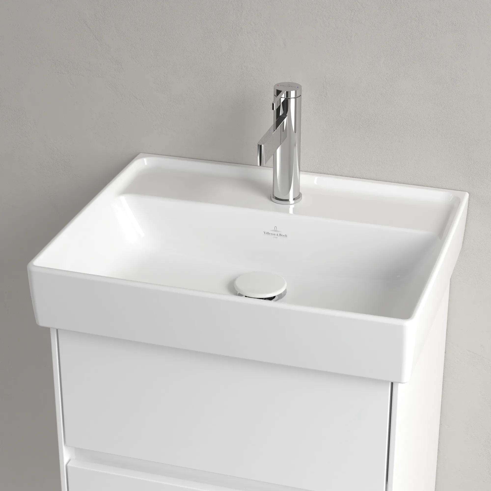 Villeroy & Boch Handwaschbecken aus TitanCeram „Collaro“ 500 × 405 × 150 mm, mit Hahnlochbohrung, Hahnlochposition mittig in Weiß Alpin Villeroy & Boch Handwaschbecken aus TitanCeram „Collaro“ 500 × 405 × 150 mm, mit Hahnlochbohrung, Hahnlochposition mittig in Weiß Alpin