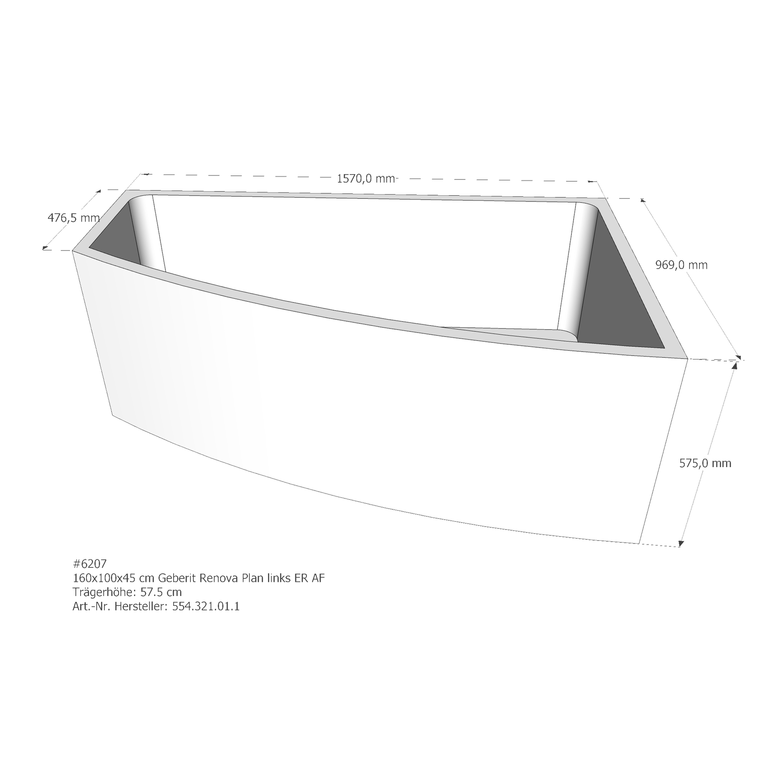 Badewannenträger für Geberit Renova Plan asym. links links 160 × 100 × 45 cm Badewannenträger für Geberit Renova Plan asym. links links 160 × 100 × 45 cm