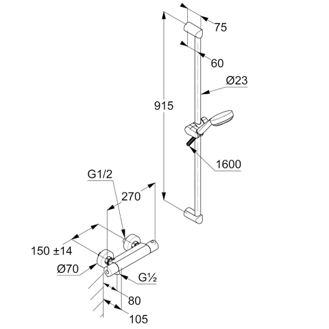 LOGO Shower-Duo 1S Wandstange L=900mm chrom