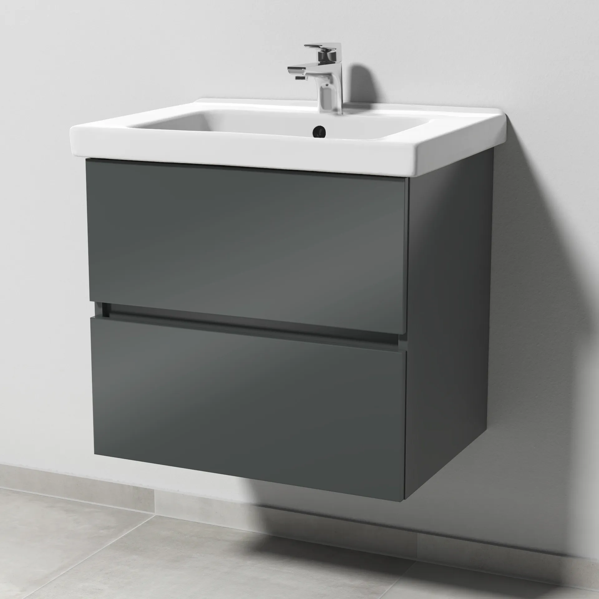 Sanipa Keramik-Waschtisch-Waschtischunterschrank mit Waschtischunterschrank „Solo One“ 600 × 551 × 450 mm in Anthrazit (glanz) Sanipa Keramik-Waschtisch-Waschtischunterschrank mit Waschtischunterschrank „Solo One“ 600 × 551 × 450 mm in Anthrazit (glanz)