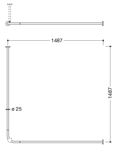 VH-Stange, d:25,A1/A2=1487, 28 Ringe, chrom