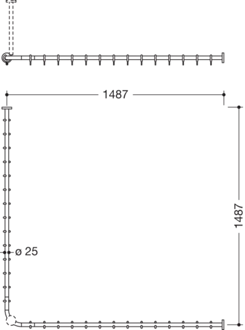 HEWI Duschvorhangstange „System 900“ 152,2 × 152,2 cm