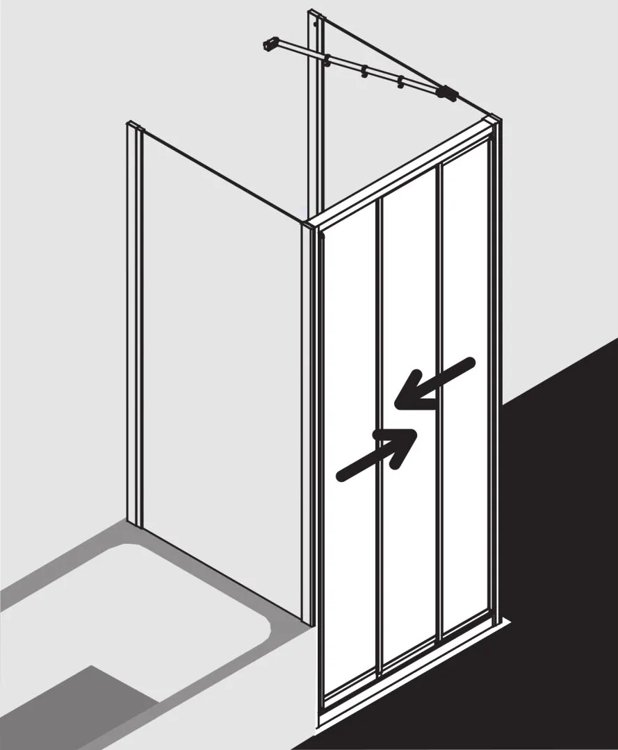 Kermi Duschtür Gleittür 3-teilig für Nische und Ecke „IBIZA 2000“ 200 cm Glas SR Opaco, Profile Silber Mattglanz, Anschlag links und rechts, Schiebetür dreiteilig
