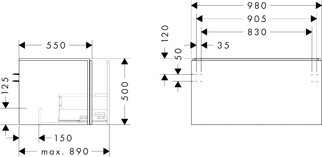 Hansgrohe Xilesa E Waschtischunterschrank, 980x550 mm, 1 Schubkasten, Eiche Kaschmir, Wandmontage, vormontiert