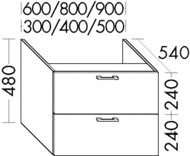 burgbad Waschtischunterschrank „Sys30“ 840 × 520 × 580 mm in Schwarz Hochglanz